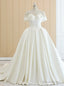 White Off The Shoulder Satin Wedding Dress With Long Train