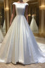 White round neck satin long Formal Prom gown, evening dress