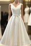 White Round Neck Satin Short Formal Prom Dresses White Homecoming Dresses