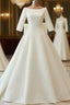 White Satin Backless 3/4 Sleeve Wedding Dresses Party Formal Prom Dresses