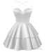 White Satin Homecoming Dress Sweetheart Neck Tiered Short Graduation Dresses