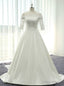 White Satin Lace Off The Shoulder Short Sleeve Wedding Dress With Lace Train