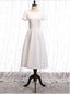 White Satin Short Sleeve Lace Back Short Prom Dress