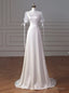 White Satin Square Short Sleeve Wedding Dress