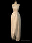 White Satin Strapless Tea Length Wedding Dress