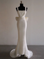 White Satin Straps Pleats Wedding Dress With Bow