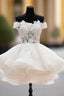 White Sweetheart Lace Applique Short Formal Prom Dresses, Cute White Homecoming Dresses