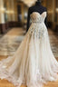 White Sweetheart Lace Applique Tulle Wedding Dresses, Lace Wedding Gown, Lace Bridal Formal Prom Dresses
