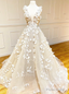 White Tulle Deep V-neck Appliques Prom Dress