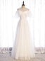White Tulle Double Straps Short Sleeve Prom Dress