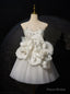 White Tulle Lace Backless 3D Flower Wedding Dresss