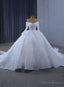 White Tulle Lace Long Sleeve Off the Shoulder Wedding Dress