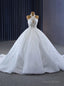 White Tulle Sequins Pearls Halter Wedding Dress