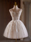 White Tulle Straps Beading Lace Homecoming Dress