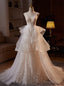 White Tulle V-neck Sequins Wedding Dress