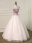 White Two Piece Tulle Crystal Backless Crystal Quinceanera Dresses