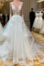 White V Neck Tulle Lace Long Formal Prom Dresses White Lace Wedding Dresses