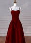 Wine Red A-Line Straps Satin Long Party Dresses, Wine Red Long Formal Prom Dresses Formal Evening Dresses