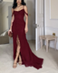 Wine Red Off Shoulder Straps Multi-Layered Ruffles Long Formal Prom Dresses