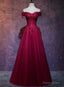 Wine Red Tulle Sweetheart Long Prom Dress, A-line Party Dress