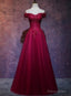 Wine Red Tulle Sweetheart Long Prom Dress, A-line Party Dress