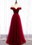 Wine Red Tulle with Velvet Long Party Dress, Wine Red Formal Dress Prom Dress