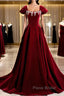 Wine Red Velvet Long Formal Dresses With Beadings, Wine Red Formal Prom Dresses