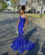 Women'S Mermaid Formal Prom Dresses, Sweetheart Sequin Royal Blue Birthday Party Dresses