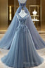 WomenS Tulle Formal Dresses Appliques Long Formal Prom Dresses H3818
