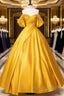 Yellow Off Shoulder Satin Long Formal Prom Dresses Quinceanera Dresses
