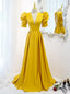 Yellow Satin V-neck Backless Short Sleeve Prom Dress