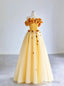 Yellow Tulle Applique Off the Shoulder Prom Dress