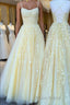 Yellow tulle lace long Formal Prom dress, yellow tulle lace formal dress