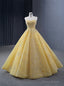 Yellow Tulle Strapless Sequins Beading Prom Dress