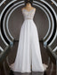 A-Line/Princess V-neck Court Train Chiffon Wedding Dresses with Leg Slit