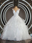 Ball-Gown V-neck Court Train Tulle Wedding Dresses with Appliques Lace