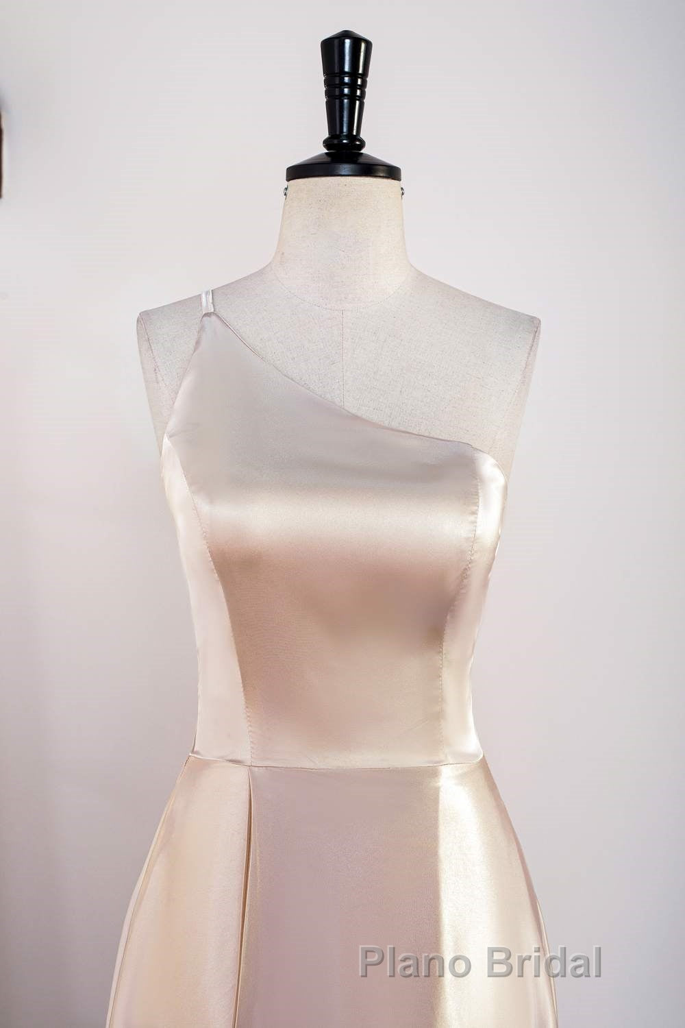 Champagne One Shoulder A-line Satin Tea Length Bridesmaid Dresses