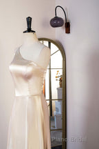 Champagne One Shoulder A-line Satin Tea Length Bridesmaid Dresses