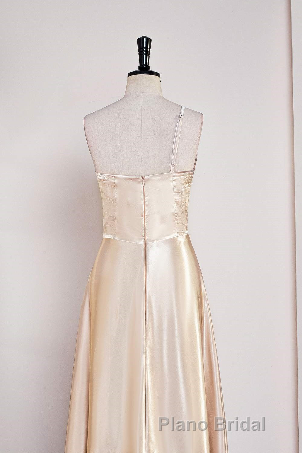 Champagne One Shoulder A-line Satin Tea Length Bridesmaid Dresses