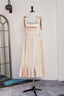Champagne Bow Tie Straps A-line Satin Tea-Length Bridesmaid Dresses