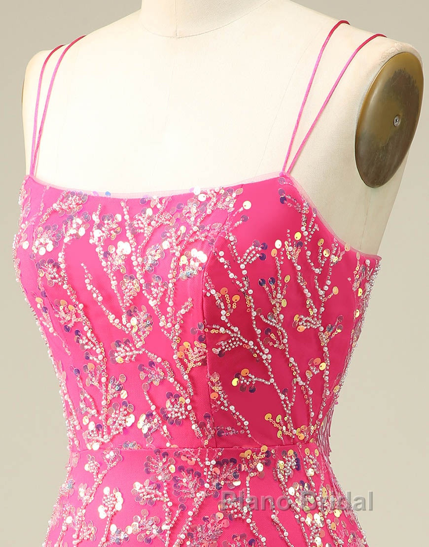 Gorgeous Sparkly Double Spaghetti Straps Tight Homecoming Dresses With Fringe