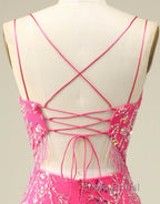 Gorgeous Sparkly Double Spaghetti Straps Tight Homecoming Dresses With Fringe