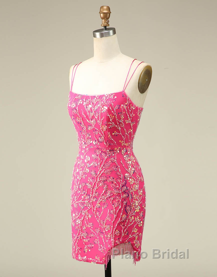 Gorgeous Sparkly Double Spaghetti Straps Tight Homecoming Dresses With Fringe Secondary image