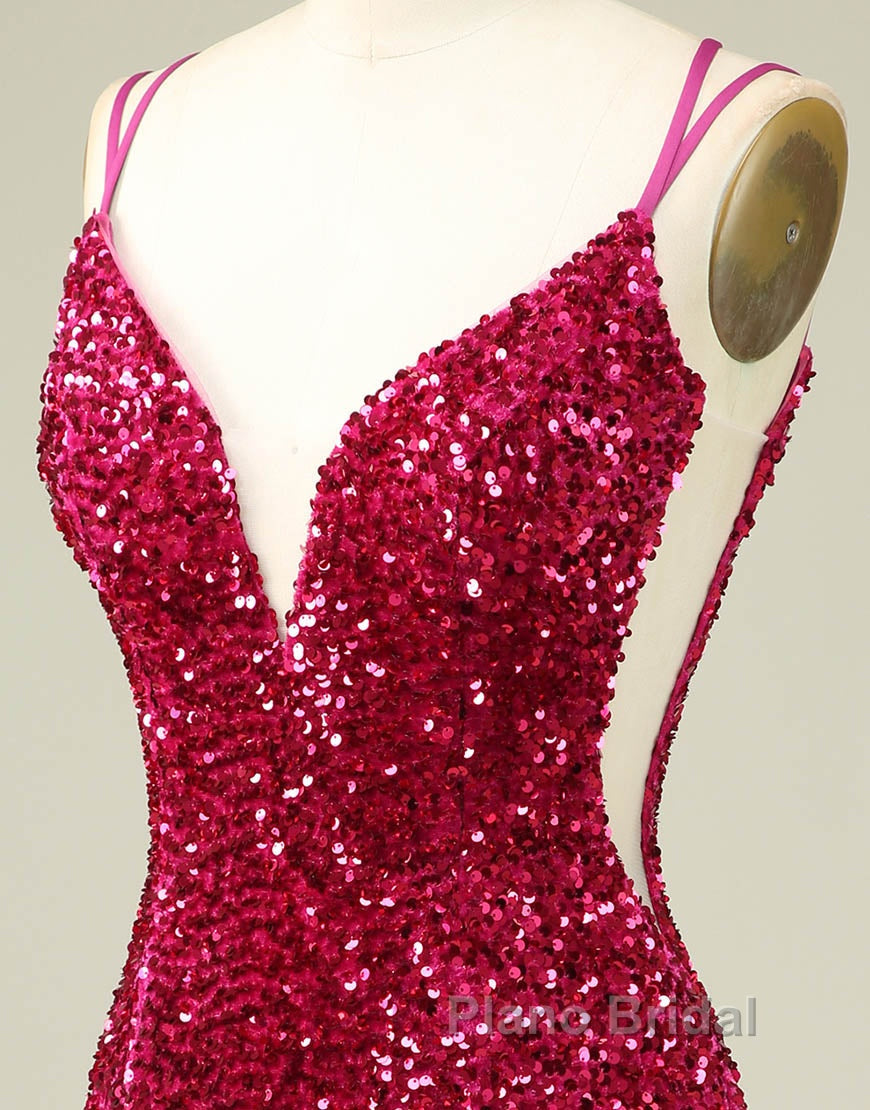 Sparkly Sequin Double Spaghetti Straps Tight Homecoming Dresses