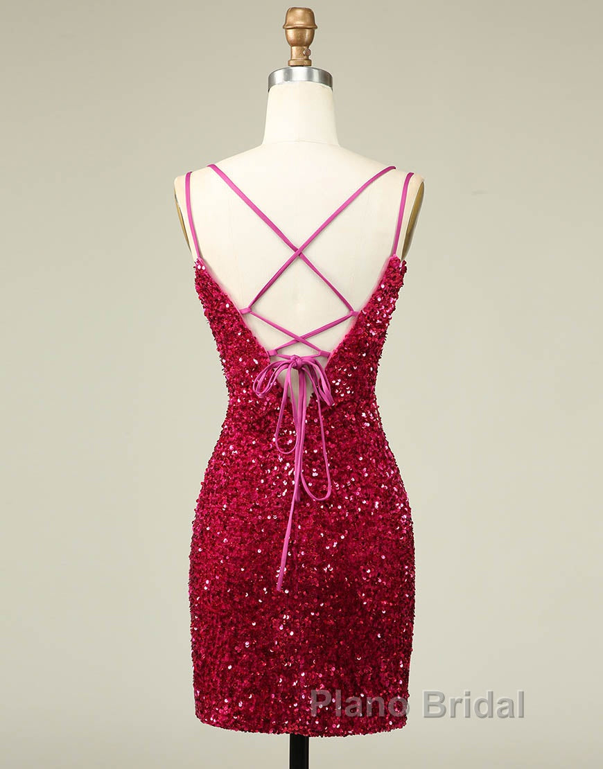 Sparkly Sequin Double Spaghetti Straps Tight Homecoming Dresses Secondary image