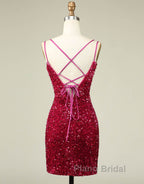 Sparkly Sequin Double Spaghetti Straps Tight Homecoming Dresses