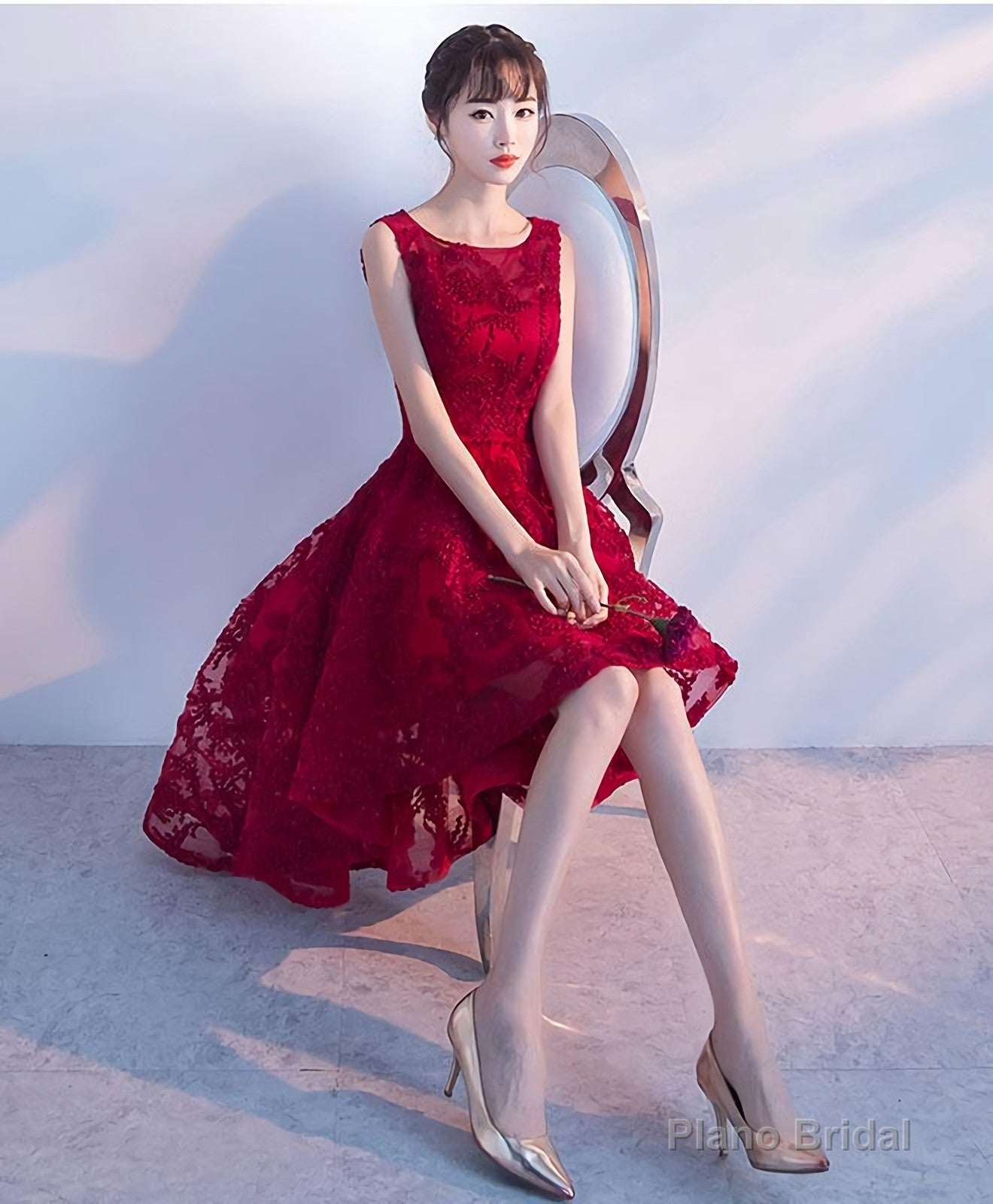 Burgundy High Low Short Prom Dress, Homecomig Dress Main image