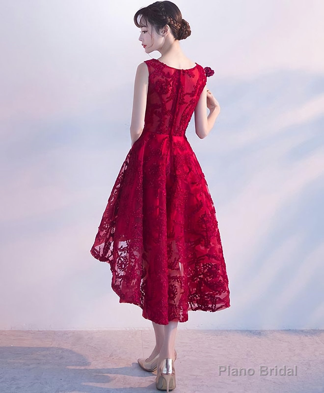 Burgundy High Low Short Prom Dress, Homecomig Dress Secondary image