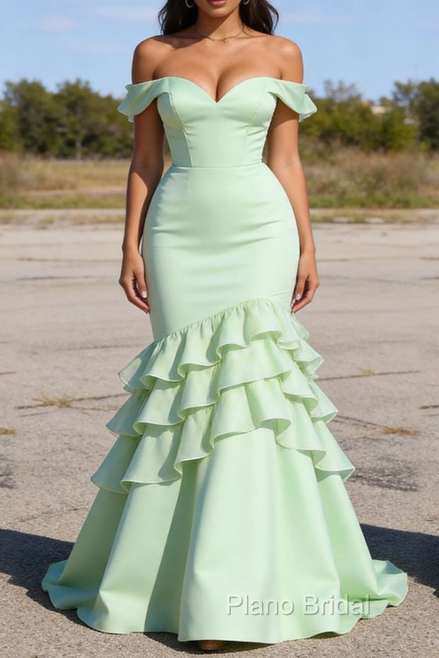 Sage Green Prom Dress Ruffled Long Prom Dress Corset