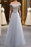 A Line Lace Tulle Off Shoulder Long Formal Prom Dresses, Evening Dresses